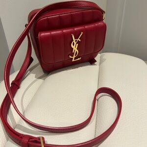 YSL bag! Yves Saint Laurent Red Leather Crossbody Bag with Gold Logo